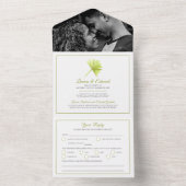 Invitation Tout En Un Mariage palme tropicale aquarelle vert blanc (À l'intérieur)