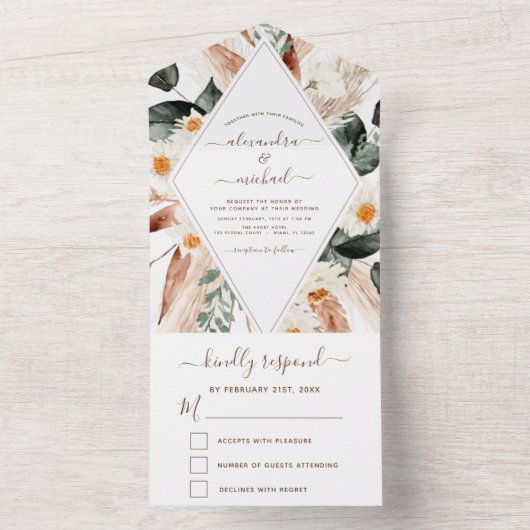 Invitation Tout En Un Mariage Pampas Grass Boho Bohemian Eucalyptus RSVP (À l'intérieur)