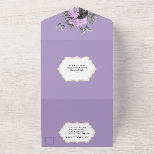 Invitation Tout En Un Mariage papillon blanc violet élégant été (Dehors)