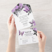 Invitation Tout En Un Mariage papillon blanc violet élégant été (Déchirure)