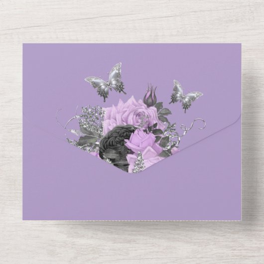 Invitation Tout En Un Mariage papillon blanc violet élégant été (Verso)