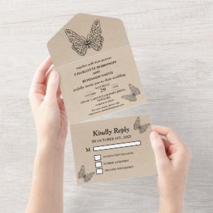Invitation Tout En Un Mariage papillon rustique 