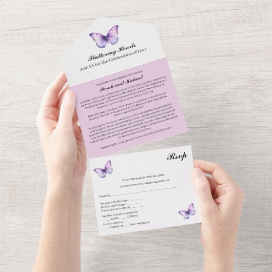 Invitation Tout En Un Mariage Papillon Violet (Déchirure)
