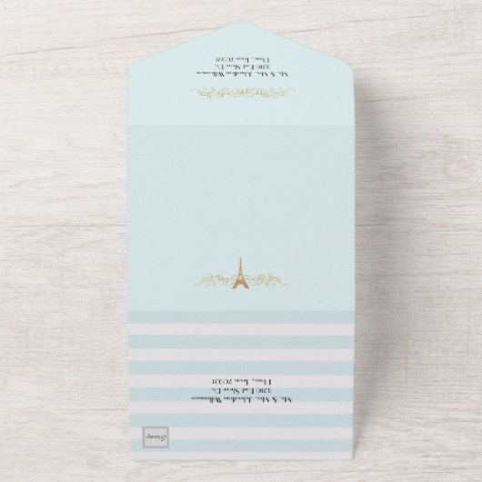 Invitation Tout En Un Mariage parisien à thème rayé (Dehors)