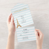 Invitation Tout En Un Mariage parisien à thème rayé (Déchirure)