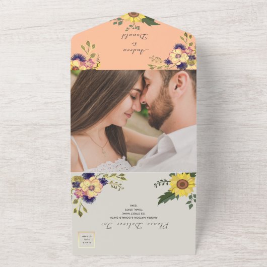 Invitation Tout En Un Mariage Peach Fuzz (Dehors)