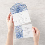 Invitation Tout En Un Mariage Peacock couleur orange bleu encre<br><div class="desc">Collection Peacock Ornate Blue Classy - c'est une élégante aquarelle Illustration de paon floral bleu aquarelle, avec une touche minimaliste moderne. Idéal pour vos mariage et fêtes de classe moderne. Il est très facile de customiser, avec vos données personnelles. Si vous avez besoin d'un autre produit correspondant ou de la...</div>