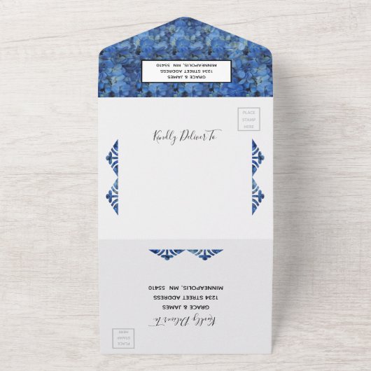 Invitation Tout En Un Mariage Periwinkle Blue Hydrangeas (Dehors)