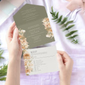 Invitation Tout En Un Mariage personnalisé à fleurs vertes coupées