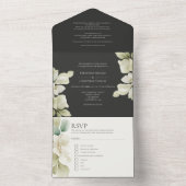 Invitation Tout En Un Mariage personnalisé de feuillage vert coupé (À l'intérieur)