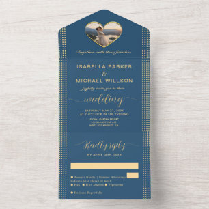 Invitation Tout En Un Mariage personnalisé Gold & Blue pois