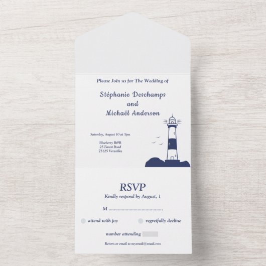Invitation Tout En Un Mariage phare RSVP (À l'intérieur)