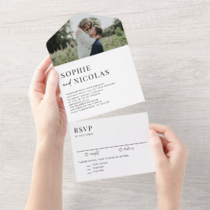 Invitation Tout En Un Mariage photo avec typographie moderne et écriture