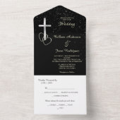Invitation Tout En Un Mariage photo Black Silver Christian Cross (À l'intérieur)