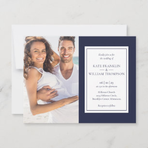 Invitation Tout en un Mariage photo bleu marine