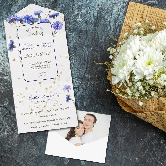 Invitation Tout En Un Mariage photo Blue Cornflower