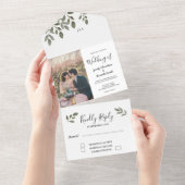 Invitation Tout En Un Mariage photo botanique rustique monogrammed (Déchirure)