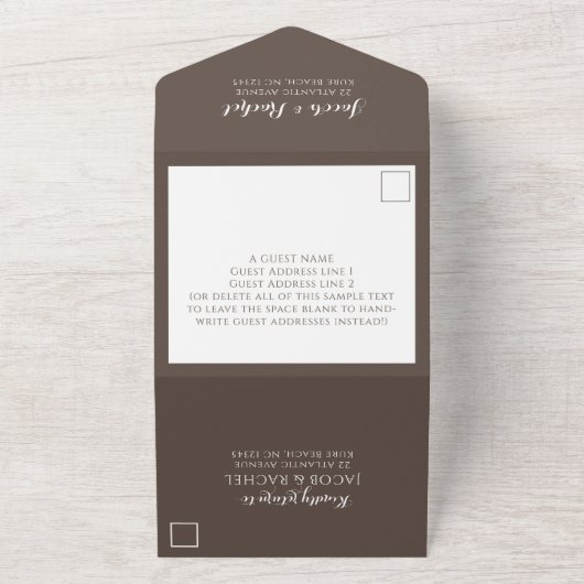 Invitation Tout En Un Mariage photo Brown Monogramme simple (Dehors)