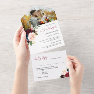 Invitation Tout En Un Mariage Photo Burgundy Blush Botanical Floral