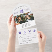 Invitation Tout En Un Mariage photo couleur blanc violet (Déchirure)