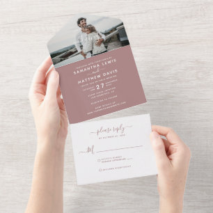 Invitation Tout En Un Mariage photo de calligraphie rose poudrée élégant