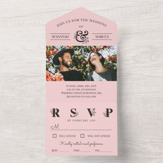 Invitation Tout En Un Mariage photo de l'esperluette rose clair (À l'intérieur)