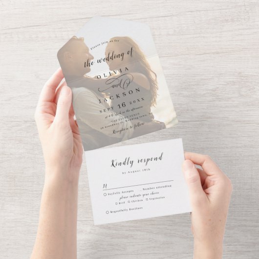 Invitation Tout En Un Mariage photo de script romantique simple (Déchirure)