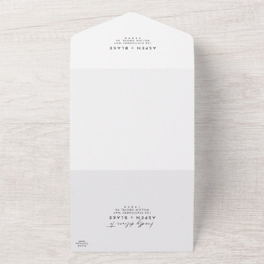 Invitation Tout En Un Mariage photo défraîchi de script moderne (Dehors)