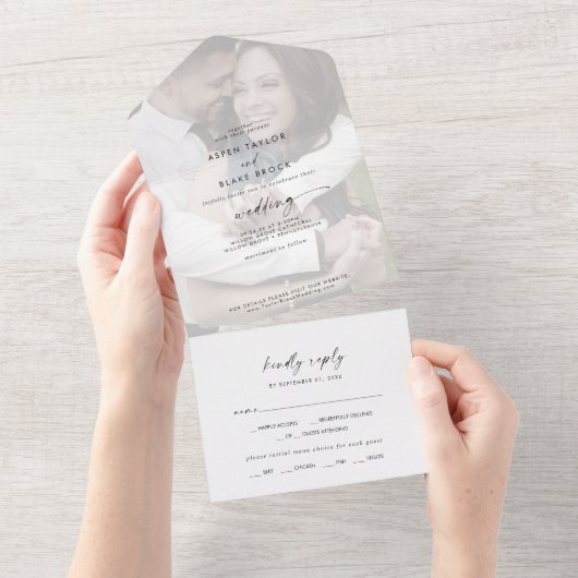Invitation Tout En Un Mariage photo défraîchi de script moderne (Déchirure)