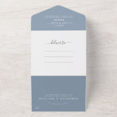 Invitation Tout En Un Mariage photo Dusty Blue Calligraphy (Dehors)