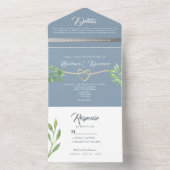 Invitation Tout En Un Mariage photo Dusty Blue Greenery (À l'intérieur)