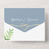 Invitation Tout En Un Mariage photo Dusty Blue Greenery (Verso)