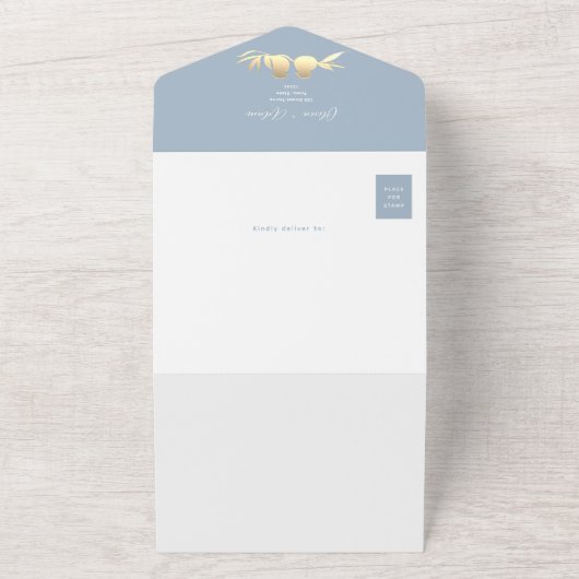 Invitation Tout En Un Mariage photo Dusty Blue QR Code (Dehors)