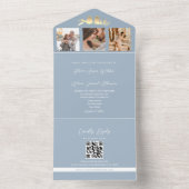 Invitation Tout En Un Mariage photo Dusty Blue QR Code (À l'intérieur)