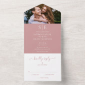 Invitation Tout En Un Mariage Photo Dusty Rose Et Monogramme Or (À l'intérieur)