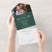 Invitation Tout En Un Mariage photo Emerald Green Monogram Date (Déchirure)