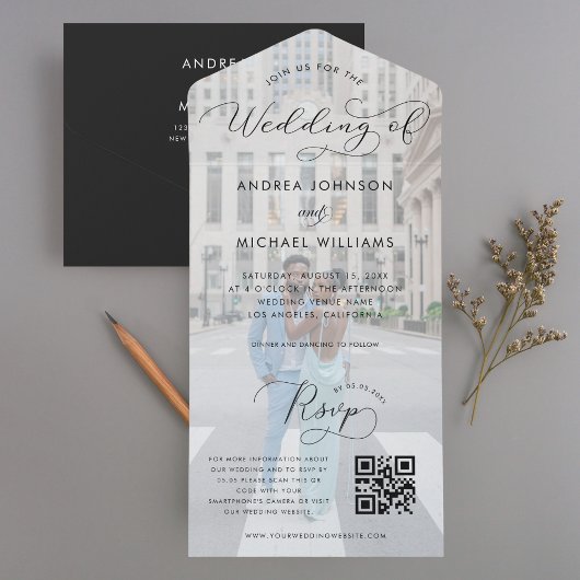 Invitation Tout En Un Mariage photo et script de QR Code photo