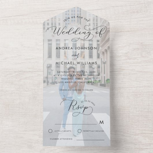 Invitation Tout En Un Mariage photo et script moderne (À l'intérieur)