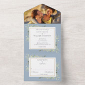 Invitation Tout En Un Mariage photo Feuille Dusty Blue Botanical Greener (À l'intérieur)