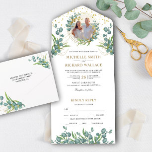 Invitation Tout En Un Mariage photo Feuille Eucalyptus vert rustique