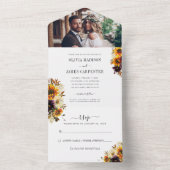 Invitation Tout En Un Mariage photo floral rustique Tournesol Bourgogne (À l'intérieur)