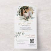 Invitation Tout En Un Mariage photo Gold and Greenery Eucalyptus QR Code (À l'intérieur)
