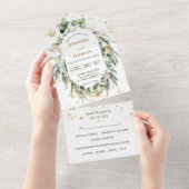 Invitation Tout En Un Mariage photo Gold Green Eucalyptus (Déchirure)