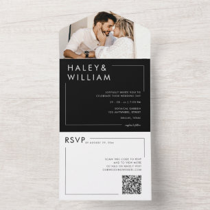 Invitation Tout En Un Mariage Photo Minimaliste Chic Noir & Blanc Modern