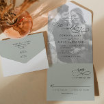 Invitation Tout En Un Mariage photo minimaliste rustique<br><div class="desc">Cette élégante Faire-part de mariage All-In-One est dotée d'un texte de calligraphie de script de balayage associé à un serif élégant et à une police sans caractère moderne en noir,  avec une superposition photo à l'avant et un monogramme personnalisable à l'arrière. Éléments correspondants disponibles.</div>