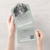 Invitation Tout En Un Mariage photo moderne Brushstroke | Vert sage (Déchirure)