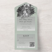 Invitation Tout En Un Mariage photo moderne Brushstroke | Vert sage (À l'intérieur)