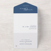Invitation Tout En Un Mariage photo moderne élégant Marine Script bleu (Dehors)