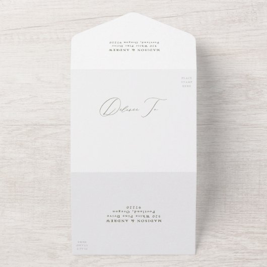 Invitation Tout En Un Mariage photo moderne Elegant Olive Green (Dehors)