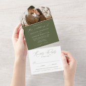 Invitation Tout En Un Mariage photo moderne Elegant Olive Green (Déchirure)